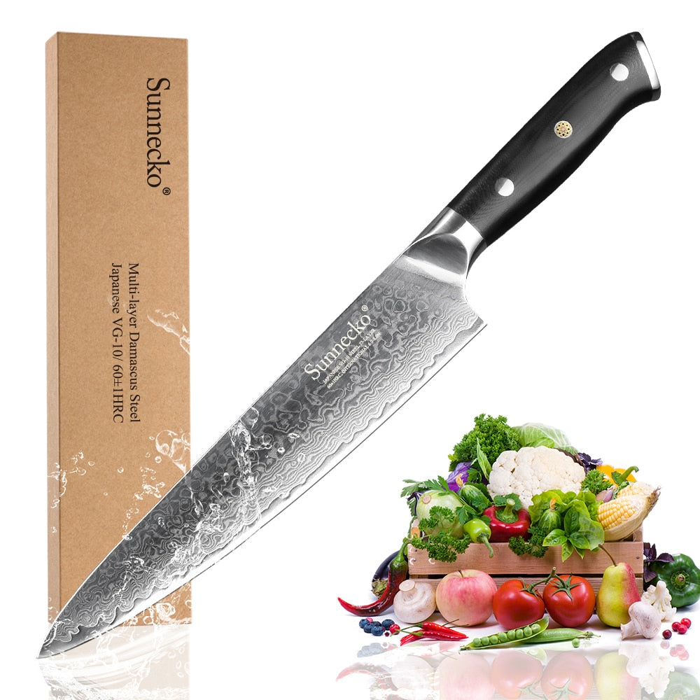 Sunnecko 8 Hammer Damascus Steel Chef Knife Japanese Aus10 Core